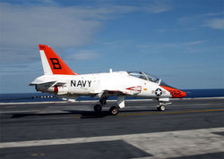 A T-45 Goshawk landing aboard the USS Harry S. Truman