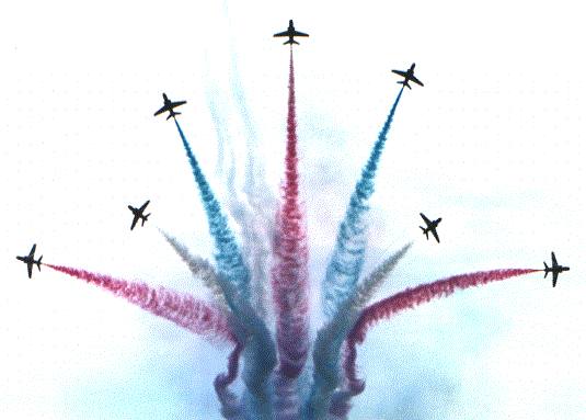 The Red Arrows jet team star burst display