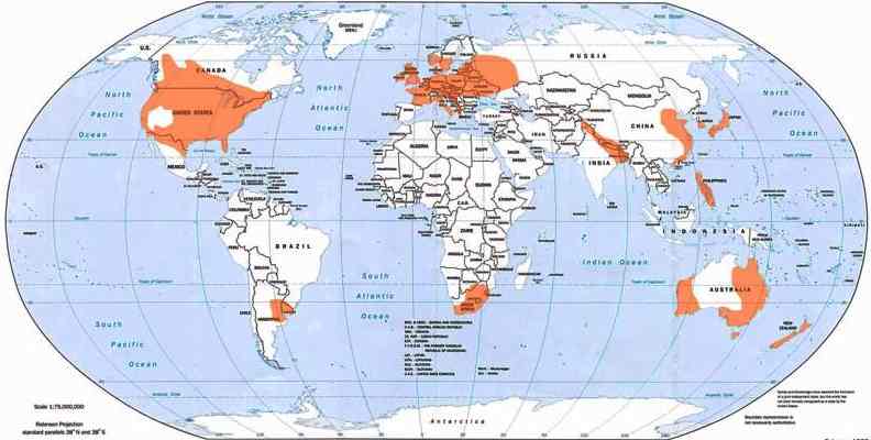 Areas worldwide where tornadoes are most likely