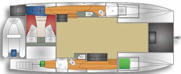 DSe Island Pilot solar hybrid catamaran - Galley, Salon and Master cabin