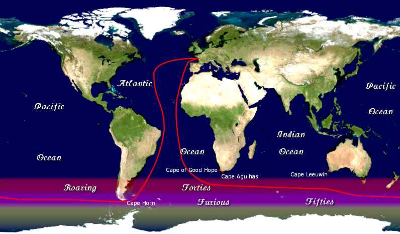 Vende Globe single handed yacht race route map