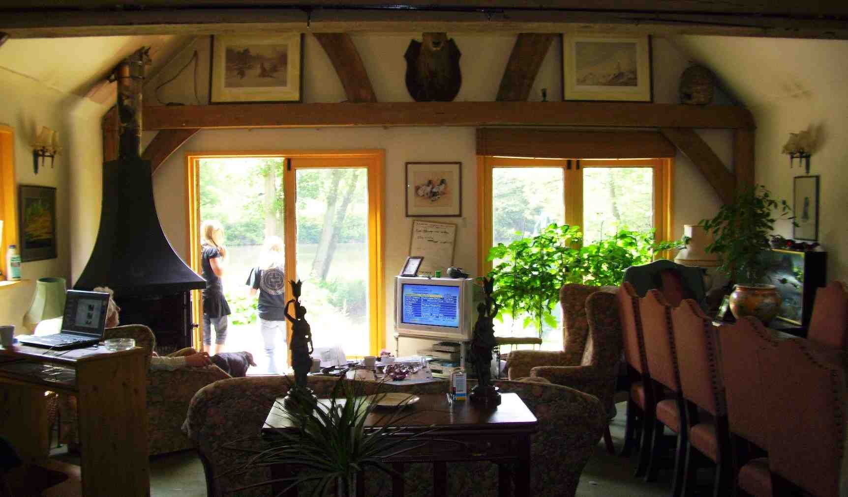 holiday cabin interior looking out to lake