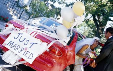 Wedding traditions just married car decorations