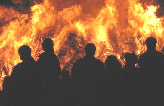 People watching the Easter Fire in 'De Achterhoek' in eastern Netherlands